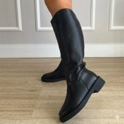 Bota Coturno de Couro Helo Cano Alto Preto